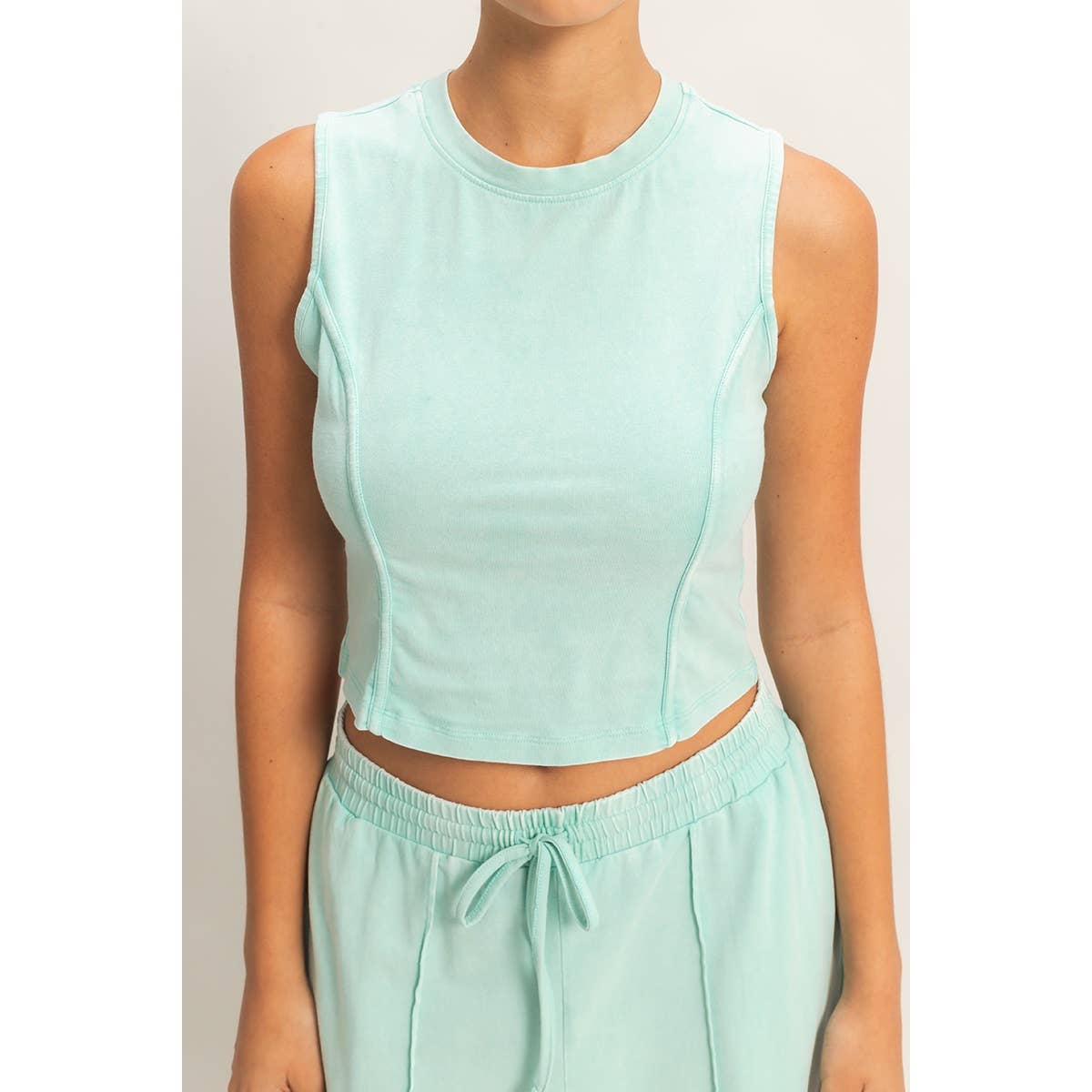 Double Zero - Mineral Washed Sleeveless Top & Wide Leg Pants Set