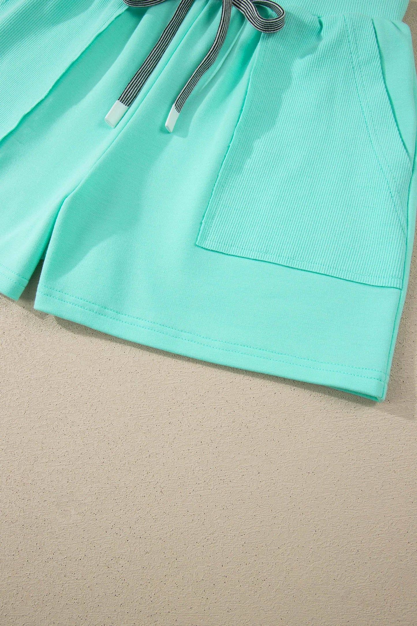 Secret Style Source - V Neck Short Sleeve Top Drawstring Shorts 2pcs Set