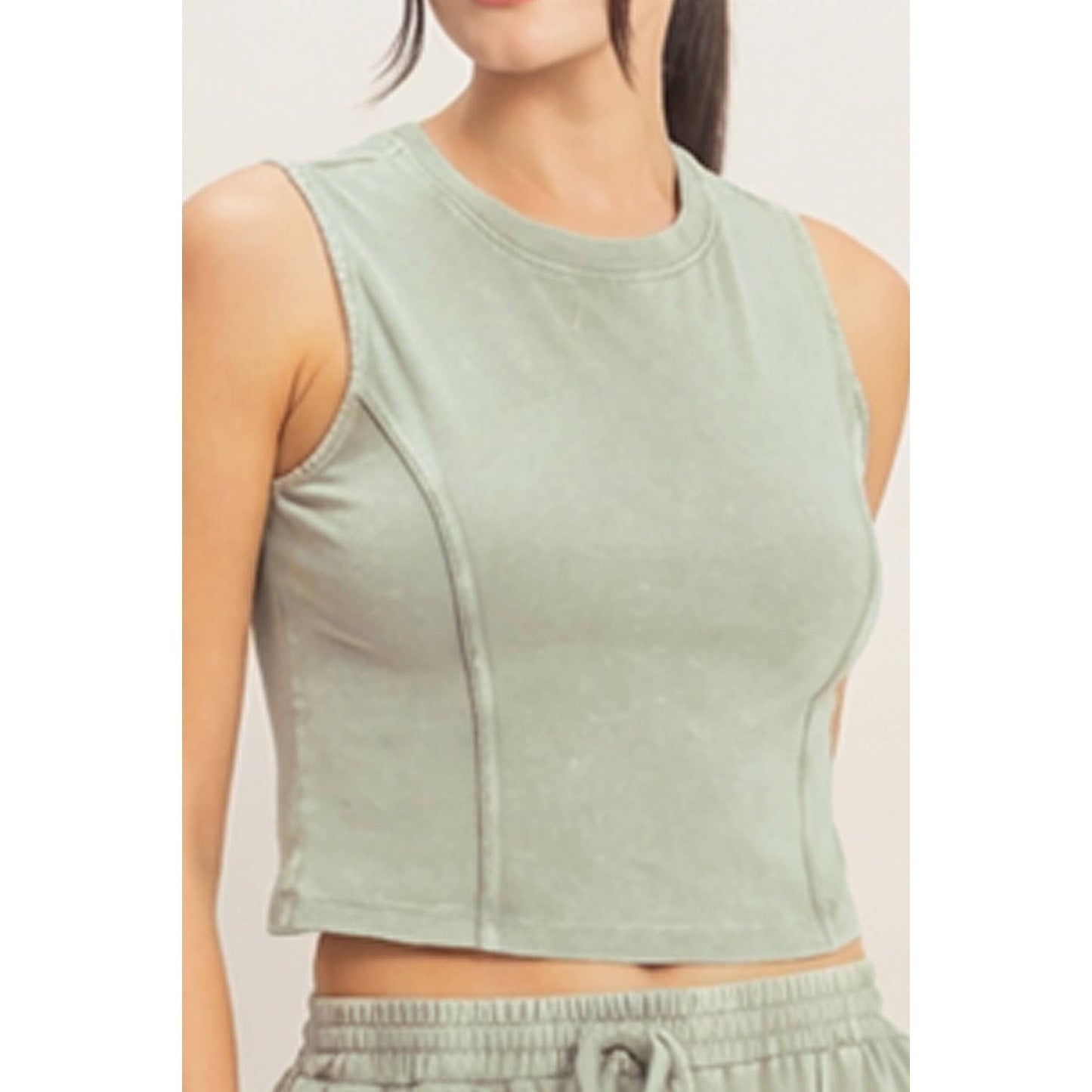 Double Zero - Mineral Washed Sleeveless Top & Wide Leg Pants Set
