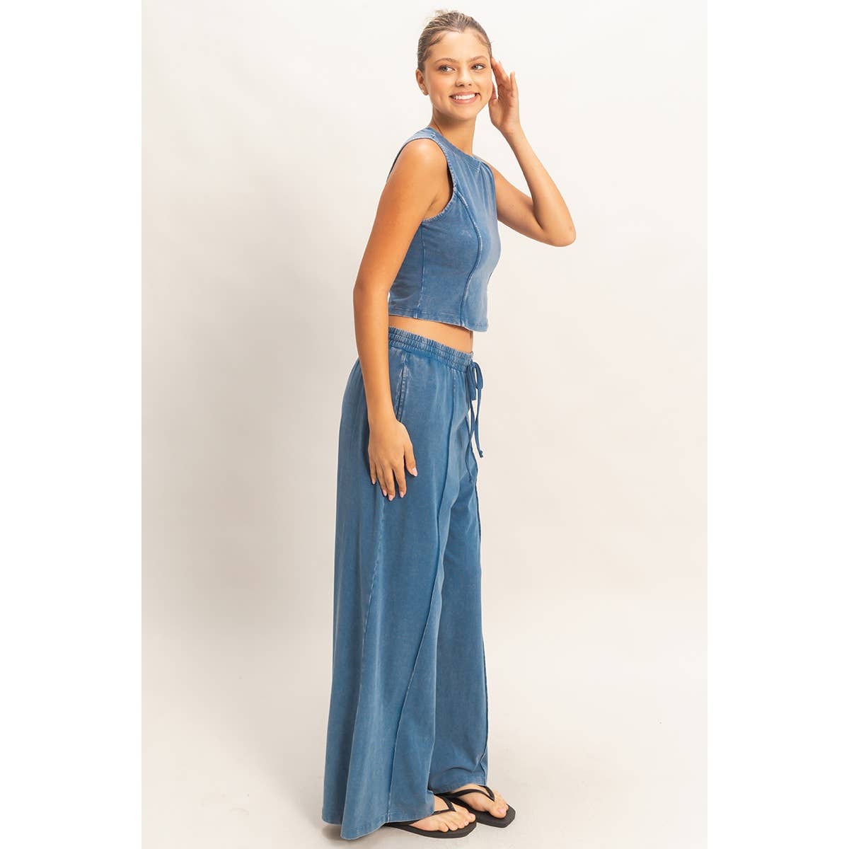 Double Zero - Mineral Washed Sleeveless Top & Wide Leg Pants Set
